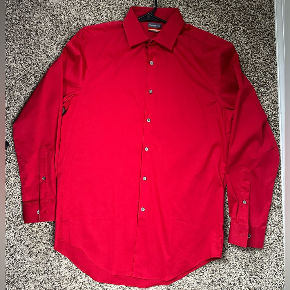 Van Heusen Long Sleeve Button Slim Fit Shirt Stretch Red Size 15-15.5 32/33